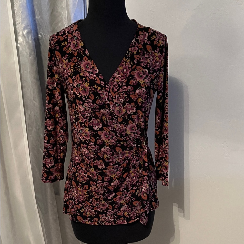 Lauren Ralph Lauren Floral Wrap Blouse - Black and Pink